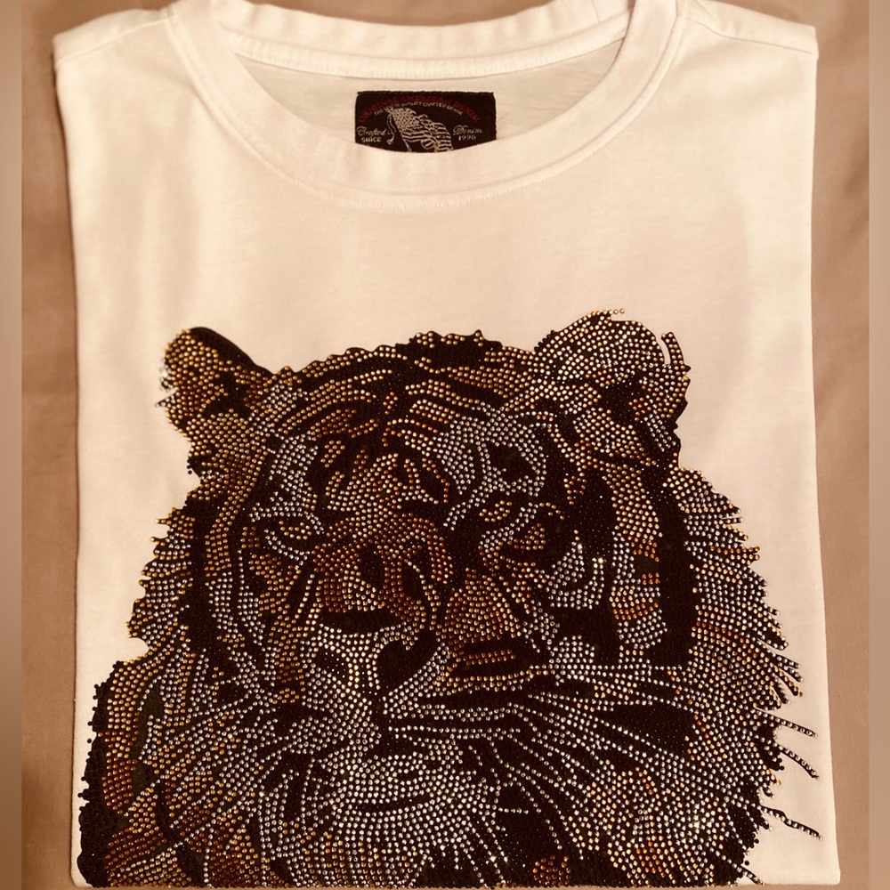 Mens Rhinestone Tiger T-shirt
